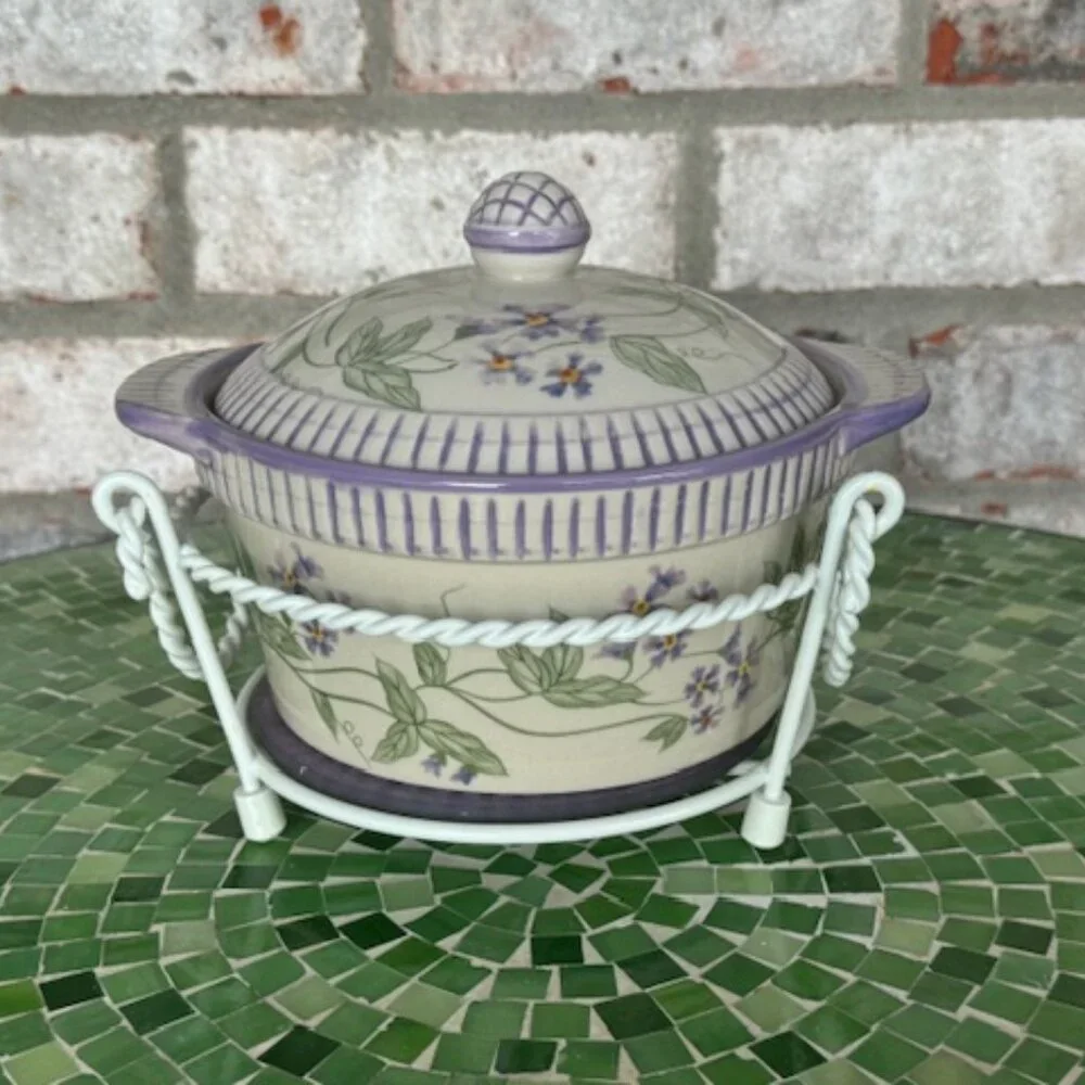 Temptations Floral Covered Casserole Dish in Cream and Purple